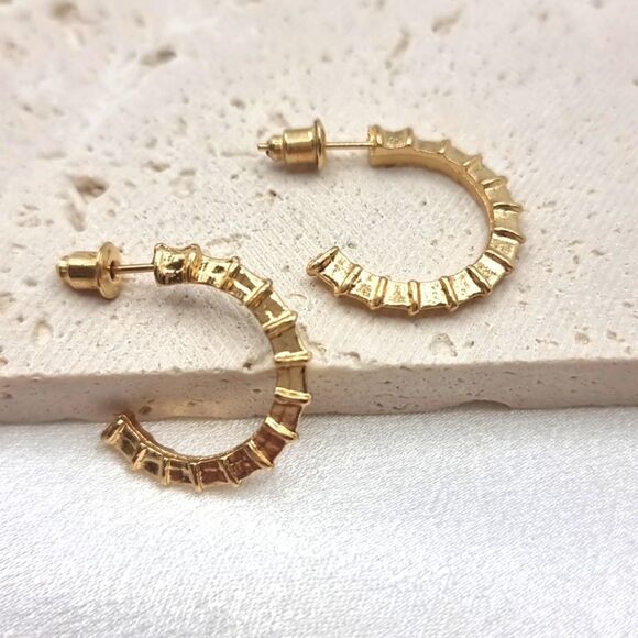 New ANTHRO Golden bamboo Style Hoop Earrings - Picture 3 of 7